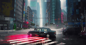 The Tokyo Street Taxi , tokyo, street, artist, artwork, digital-art, artstation HD wallpaper