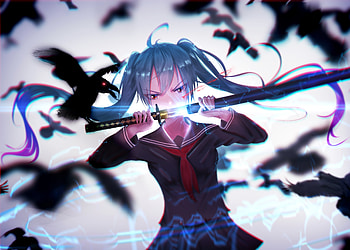 Warrior, angry, Hatsune Miku, art HD wallpaper