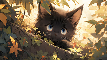 Adorable Black Cat in Autumn Leaves, Black Cat, Animal, cat HD wallpaper