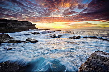 Sea Wonder, flow, water, ocean, sunset HD wallpaper