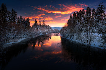 Sunset River, river, sky, nature, Sunset HD wallpaper