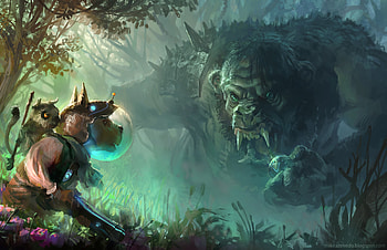 Fantasy, Art, Forest, Dog, Troll HD wallpaper
