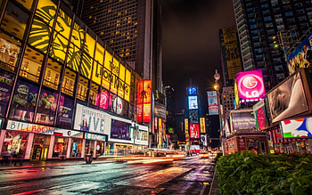 broadway at night in long exposure r, night, theatersmads, city, lights, street, long exposure, r HD wallpaper