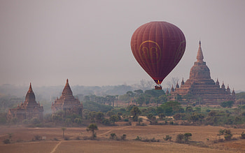 Hot air balloons, Breathtaking landscape, Bagan temple, Myanmar travel HD wallpaper