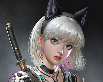 Fantasy girl, art, fantasy, face, ears, luminos, cat, ling, frumusete, cute, earrings HD wallpaper