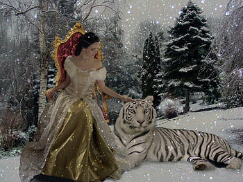 Winter Princess, lady, watch, tiger, snow HD wallpaper