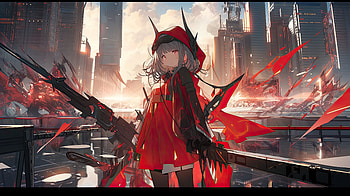 Anime AI Art: Futuristic Warrior in Red, AI Art, Anime, Original HD wallpaper