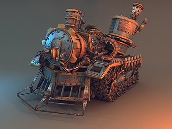 Steampunk Tank, metal, construction, chains, art HD wallpaper