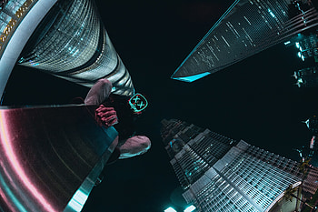Architecture, Dark, Skyscrapers, Mask, Anonymous, Bottom View HD wallpaper