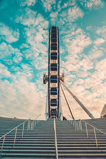 Sky, Clouds, Miscellanea, Miscellaneous, Design, Construction, Ladder, Stairs, Ferris Wheel, Attraction HD phone wallpaper