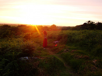sunset, girl, nature, countryside HD wallpaper