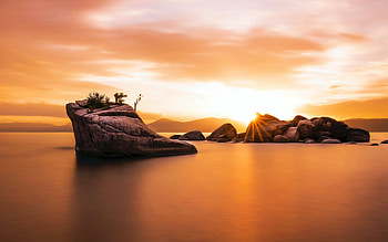 Sunset at Bonsai Rock in Lake Tahoe, Nevada, clouds, sky, reflection, water, usa HD wallpaper