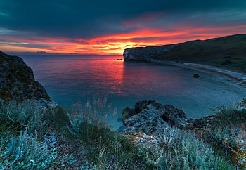 Coastline, sky, nature, Sunset HD wallpaper