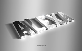 Alexa, silver 3d art, gray background, with names, Alexa name, Alexa greeting card, 3d art, with Alexa name HD wallpaper