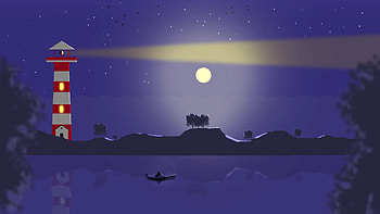 Night, lake, moon, minimal, art HD wallpaper