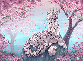 Cherry Blossoms Leopard, leopard, fantasy, artist, artwork, digital-art, deviantart HD wallpaper