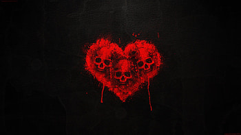 Grunge Heart, black, black background, red, heart, grunge, skulls HD wallpaper