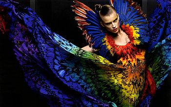 PEACOCK ANGEL, colorful, fashion, model, rainbow, colors, angel, peacock dress HD wallpaper