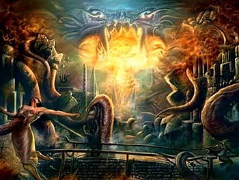 Breathing Fire, tentacles, monster face, fire, flames HD wallpaper