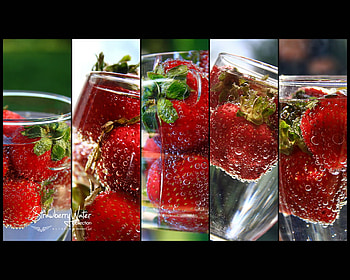 Glass of strawberry bubbly, white, black, strawberry, green, red, glass, bubbles HD wallpaper