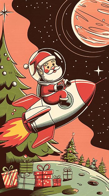 Cute Christmas : Santa's Galactic Adventure, Santa, rocket, Christmas, space HD phone wallpaper