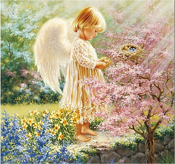 By Dona Gelsinger, wing, painting, art, flower, cute, angel, dona gelsinger HD wallpaper