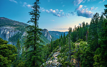 Yosemite West, usa, california, clouds, trees, sky, mountains, rocks HD wallpaper