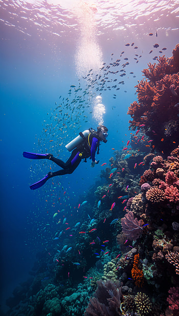 Coral Descent: Scuba HD phone wallpaper