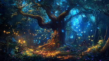 Enchanting Scenes from a Magical Forest -, magical forest, tree, forest, magic, butterfly HD wallpaper