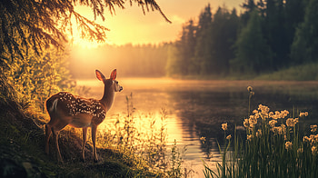 Serene Sunset: A Deer in Nature -, nature, Animal, deer, forest, sunset HD wallpaper