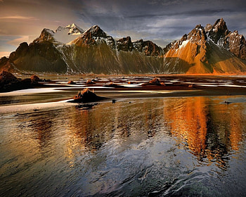 Sunset over the Mountains, Lake, Nature, Sunset, Mountain HD wallpaper