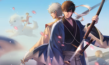 Sakata Gintoki, Hijikata Toushirou, Okita Sougo, Kagura, Gin katana HD wallpaper
