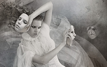 white, mask, mood, girl, woman, creative, fantasy, time, manipulation, clock HD wallpaper