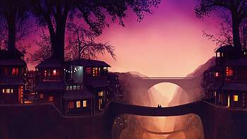 Beautiful Science Fiction Couple Staning On Town Bridge, science-fiction, artist, artwork, digital-art, fantasy HD wallpaper