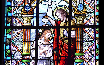 Baptism of Christ, stained glass, Christ, Baptist, dove, Jesus, John, baptism HD wallpaper