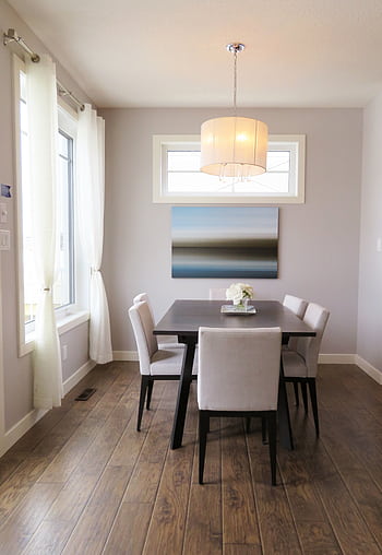 A bright, contemporary dining room with minimalist decor and modern furnishings. HD phone wallpaper