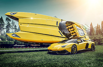 Lamborghini And Boat, lamborghini, cars, boat HD wallpaper