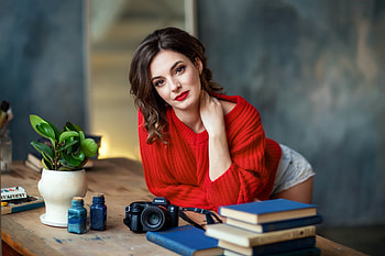 Sweater, lady, pretty, red HD wallpaper