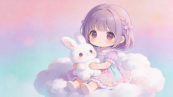 Pastel Bunny Dreams — Cute, Anime Girl, Chibi HD wallpaper