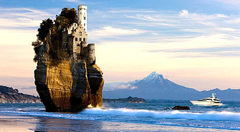 Fantasy, Sea, Rock, Lock, Ship, Wave HD wallpaper