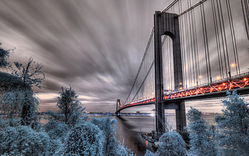 Verrazzano-Narrows Bridge, , winter, NYC, R, nightscapes, USA, cityscapes, New York, american cities, New York City, Battery Weed HD wallpaper