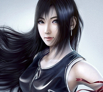 Anime Girl~ Art, art, white background, lovley, black hair, long hair, artwork, video Games, wind, Nice, cool, black eyes, anime Girl HD wallpaper