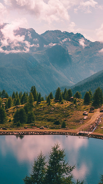 Landscape, Nature, Trees, Mountains, View From Above, Lake, Shore, Bank HD phone wallpaper