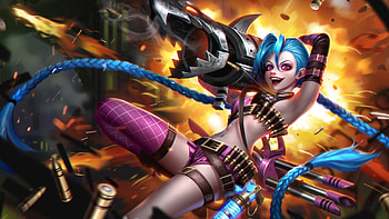 Jinx, League of Legends, Dynamic backgrounds, Explosive chaos HD wallpaper
