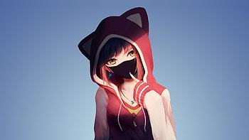 Anime girl in hoodie, mask, original HD wallpaper