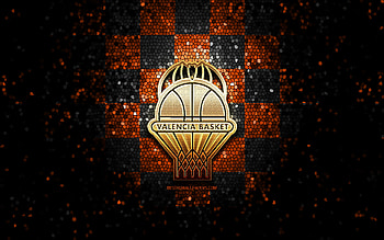 Valencia BC, glitter logo, ACB, orange black checkered background, spanish basketball team, Valencia Basket Club logo, mosaic art, basketball, Valencia Basket Club HD wallpaper