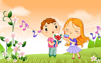 Cute couple, rose, music, boy, love, girl HD wallpaper