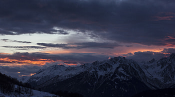 Nature, Sunset, Night, Clouds, Mountain, Vertex, Top, Snow Covered, Snowbound HD wallpaper