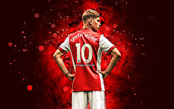 Emile Smith Rowe, , 2021, english footballers, Arsenal FC, red neon lights, soccer, Premier League, football, The Gunners, Emile Smith Rowe Arsenal, Emile Smith Rowe HD wallpaper