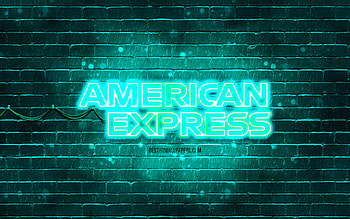 American Express turquoise logo, , turquoise brickwall, American Express logo, brands, American Express neon logo, American Express HD wallpaper
